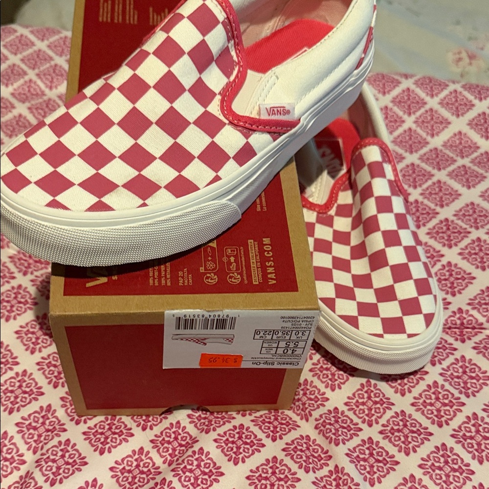 Vans Kids Pink and White Checkered Slip-On Sneakers